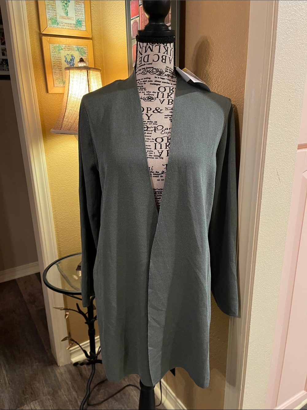 Anne Klein eucalyptus Ribbed Open-Front Sweater